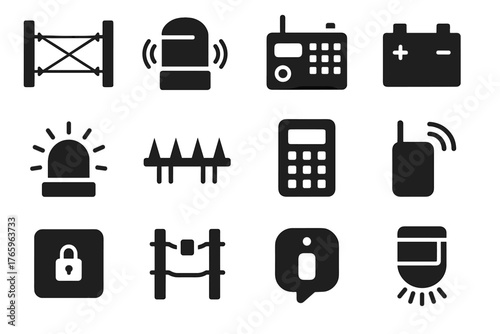 Node detector strobe alert perimeter light battery security icon sensor icons vector