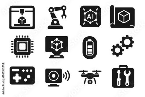 Prototyping core ai pad robotic assembly icons kit drone vector icon arm