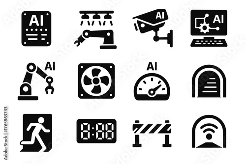 Console ai led icon sensor camera tunnel icons indicator control vector wireless