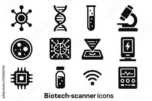 Icon connection vector grid display ai panel biotech petri control holographic vial