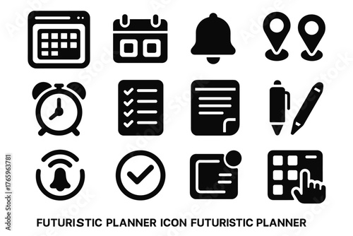 Notification futuristic time bell vector planner interactive badge icon icons task pad
