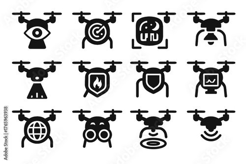 Vector hovering surveillance night observation drone patrol spy icon icons vision thermal