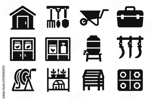 Tank farm tool parts box shelf tools rack hose icon vector spare