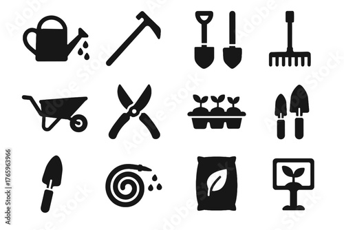 Friendly bag garden spade pruning eco farming vector tray can hose icon