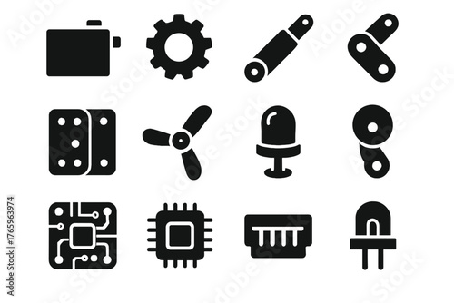 Gear component board servo vector led actuator motor icon robotic microchip icons