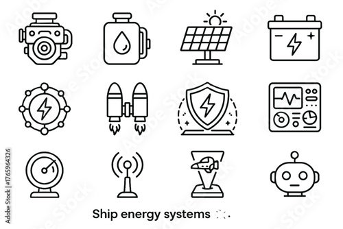 Tank core energy ai antenna power ship shield vector icon radar
