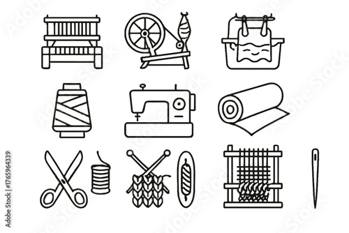 Spinning weaving vector thread production spool loom icon needle textile icons shuttle