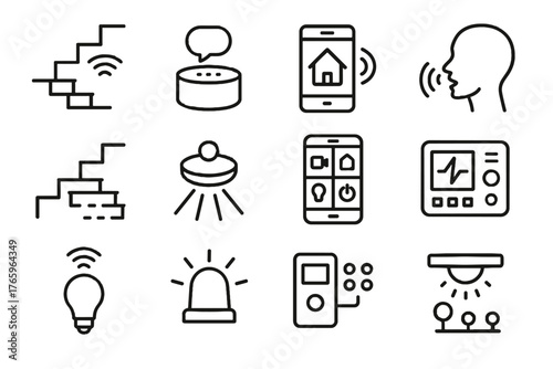 Smart voice lighting icon control home vector sensor stairs ai lights led