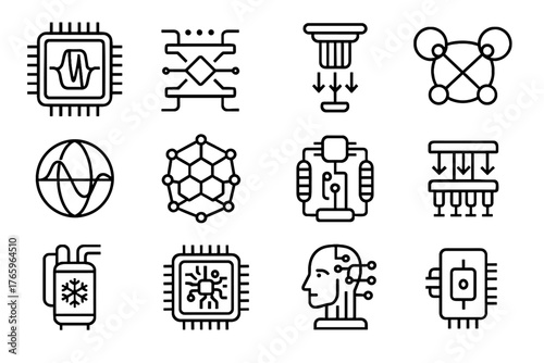 Entanglement processor futuristic photon nodes icon ion vector connector controller computing core