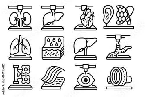 Icon lung icons printing pancreas vector model cornea printed ear organ print