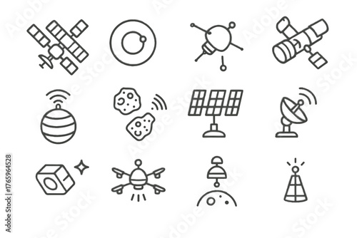 Vector drone asteroid solar antenna deep icon path icons space exploration telescope