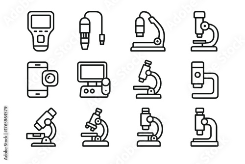 Vector microscope educational smart device biomedical devices viewer portable lab icon lens