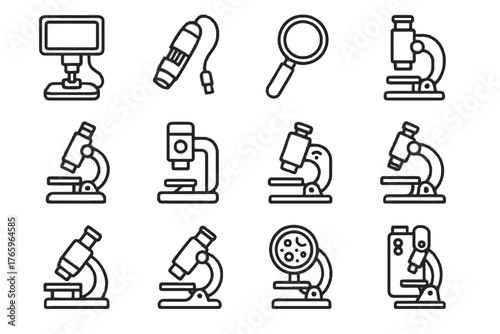 Handheld vector viewer portable mobile magnification slide icon microscope camera icons digital