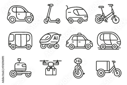 Car pod foldable compact cargo hover urban trike transport micro icon vector