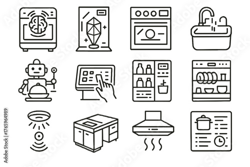 Assistant icon stove kitchen recipe robotic digital futuristic lighting icons vector smart