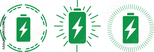 Green Battery Energy Icon Set Vector Illustration.