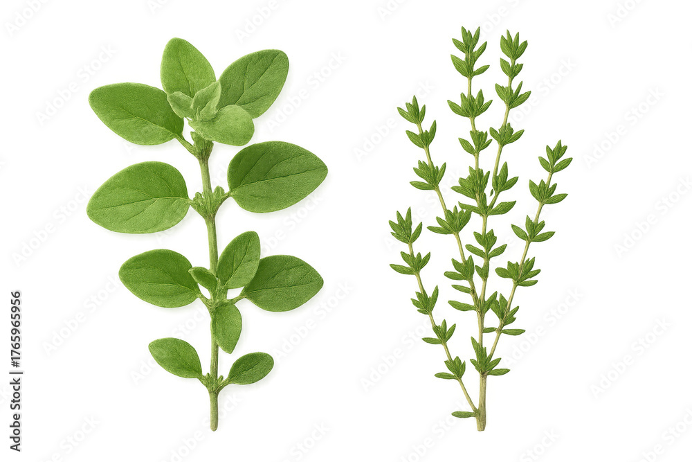 Naklejka premium Fresh oregano and thyme herbs on transparent background