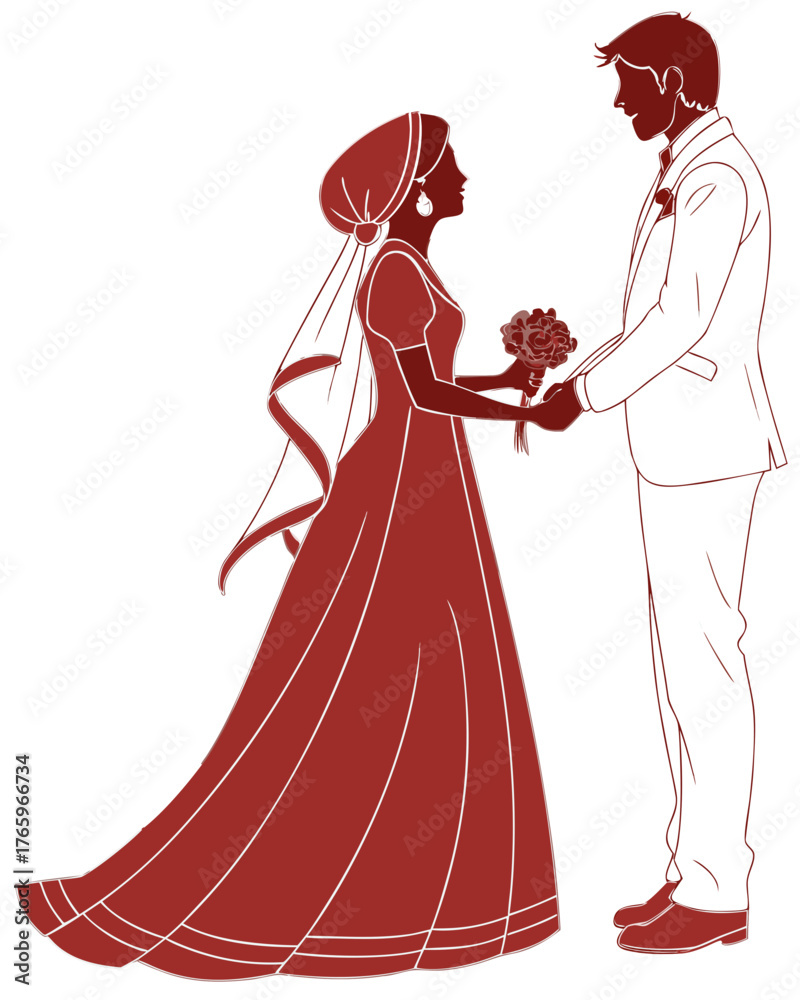 Fototapeta premium Silhouette of a wedding couple holding hands