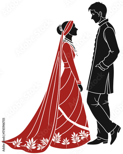 Silhouette of an indian couple in traditional wedding attire