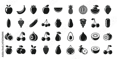 Diverse collection of fresh fruit icons hand drawn style for healthy eating and food design