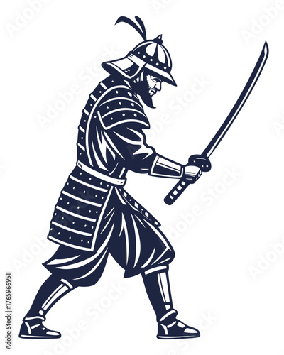 Samurai warrior in full armor with sword