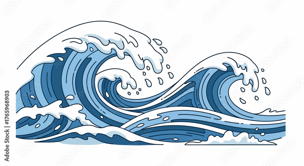 Fototapeta premium Vector Art Ocean Waves Illustration with Dynamic Blue Tones for Creative Design