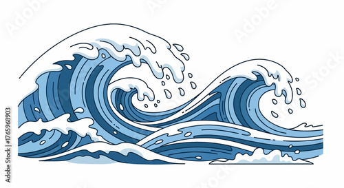 Vector Art Ocean Waves Illustration with Dynamic Blue Tones for Creative Design