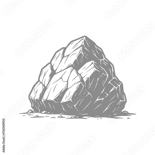Hand-Drawn Gray Rock Boulder