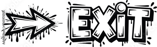 Graffiti Exit Arrow Sign, Street Art Direction Illustration.