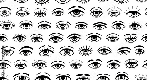 Collection of Stylized Human Eyes in a Grid Pattern - Illustration