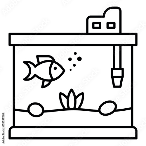 Aquarium Vector Icon – Minimal Line Art of Fish Tank with Bubbles