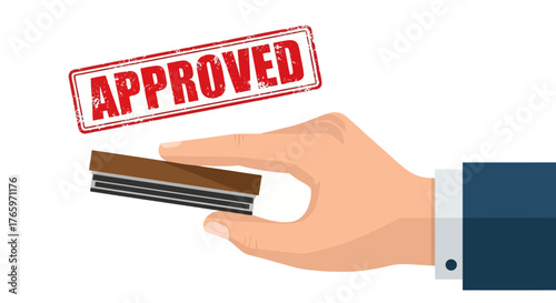 Hand holding a rubber stamp with the word APPROVED in red, symbolizing acceptance and confirmation