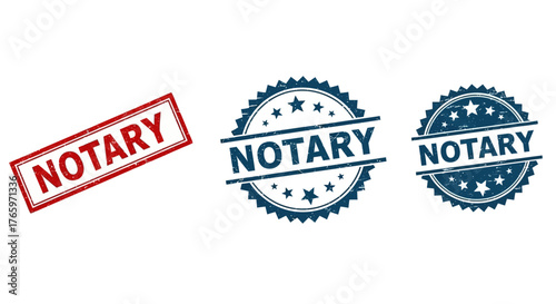 Three Notary Stamps in a Row, One Rectangular and Two Circular, All White Background