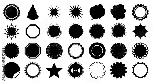 Collection of Various Starburst and Circular Badge Shapes for Graphic Design and Digital Projects