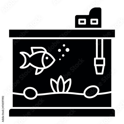 Aquarium Vector Icon – Minimal Line Art of Fish Tank with Bubbles
