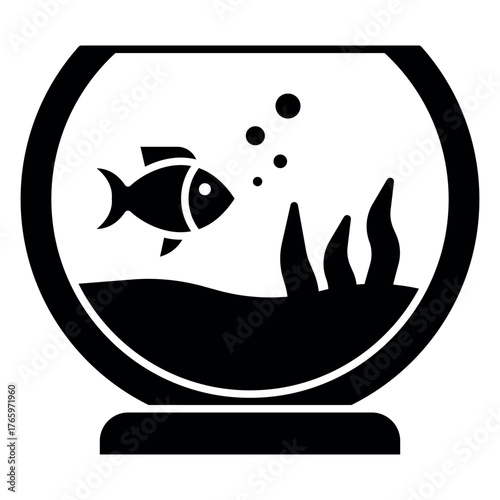 Aquarium Vector Icon – Minimal Line Art of Fish Tank with Bubbles