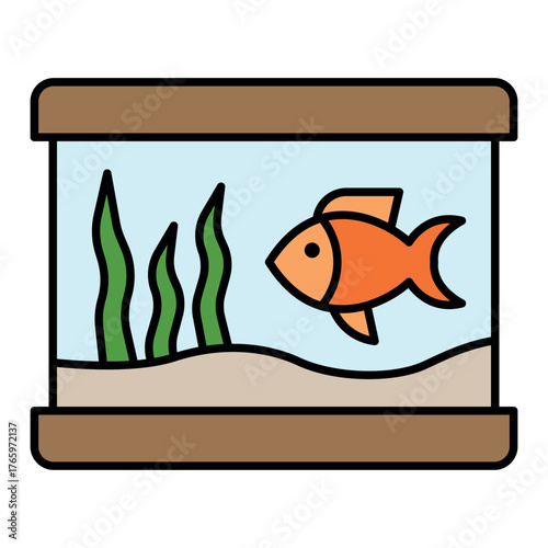 Aquarium Vector Icon – Minimal Line Art of Fish Tank with Bubbles