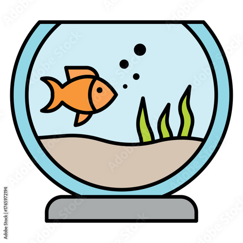 Aquarium Vector Icon – Minimal Line Art of Fish Tank with Bubbles