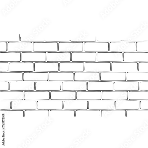 Seamless hand-drawn brick wall pattern, black and white sketch style, construction or industrial backdrop with copy space