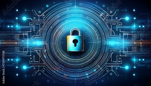 abstract secure technology background with lock and circuit
