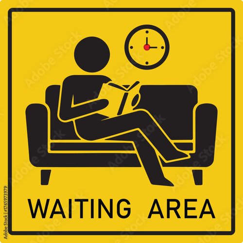 Person reading book in waiting area sign banner advertisement