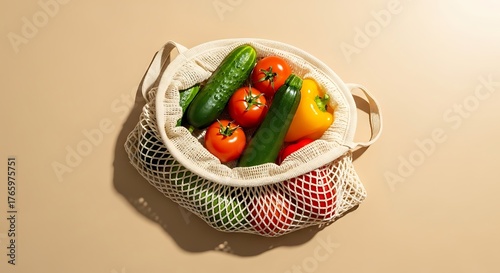 Fresh vegetables in a reusable mesh bag