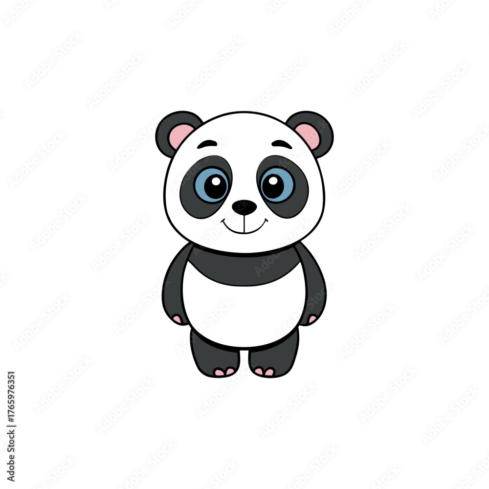Naklejka premium Cute cartoon panda bear with big blue eyes