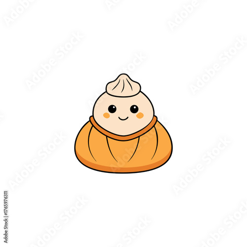 Cute kawaii dumpling character with smiling face