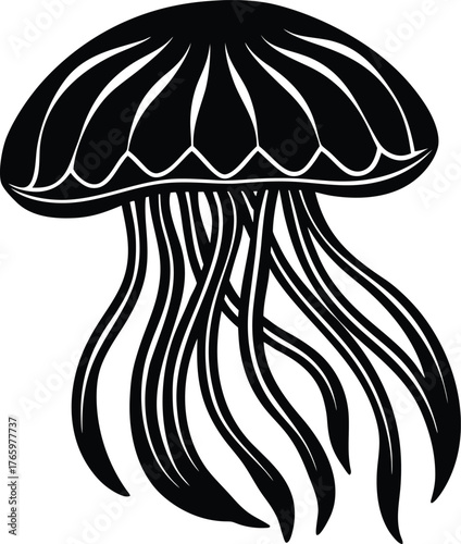Modern Jellyfish Silhouette Vector Art in Minimal Flat Design, vector illustration of Jellyfish Silhouette