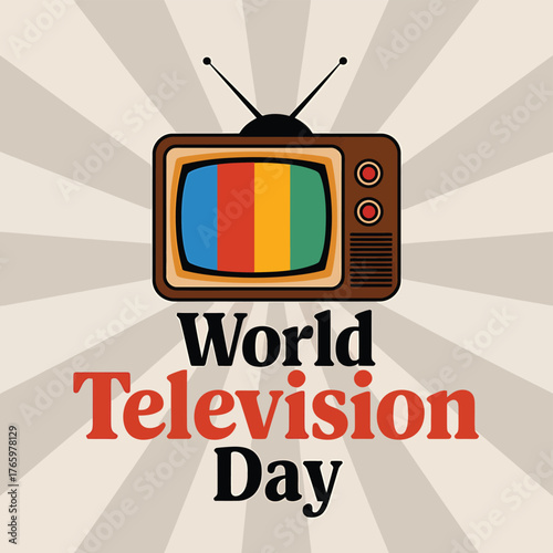 Vector art of retro television with colorful screen and text world television day celebrating the anniversary of televisions advent