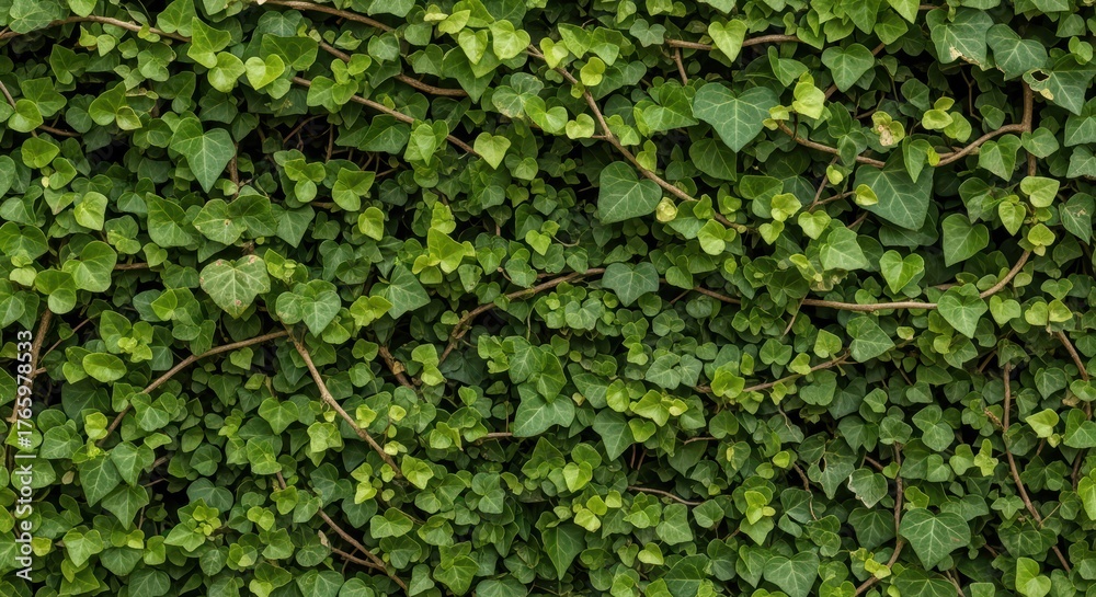 Fototapeta premium Dense green ivy leaves covering wall in natural pattern