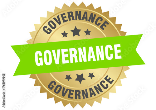 governance. governance round green and gold label isolated on transparent background