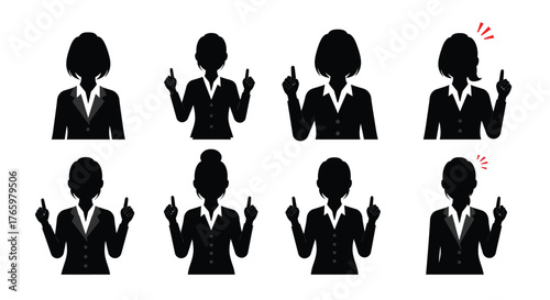 Silhouette collection of businesswomen giving the middle finger gesture