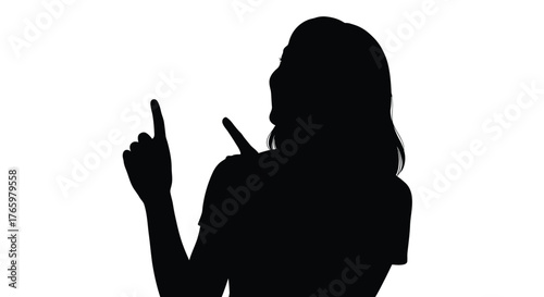 Silhouette of a woman pointing upwards with a hand gesture